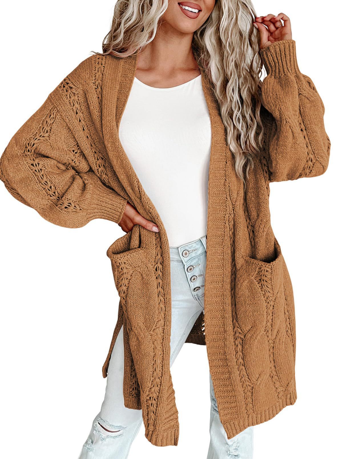 Autumn And Winter European And American Style Women Long Cardigan Long Sleeve Sweater With Pockets Amber - Shop at LoveMi