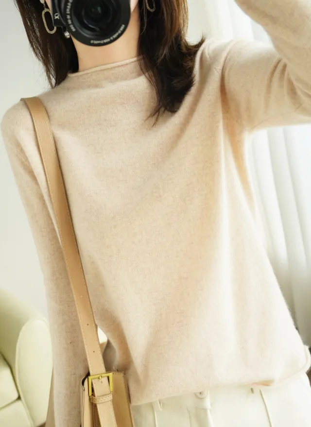 Women's Pullover Sweater Inner Wear Thickened Wool Base Shirt Beige - Shop at LoveMi