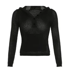 Casual Simple Pure Colour All-matching Slim-fit Hood Sweater - Black - View 1