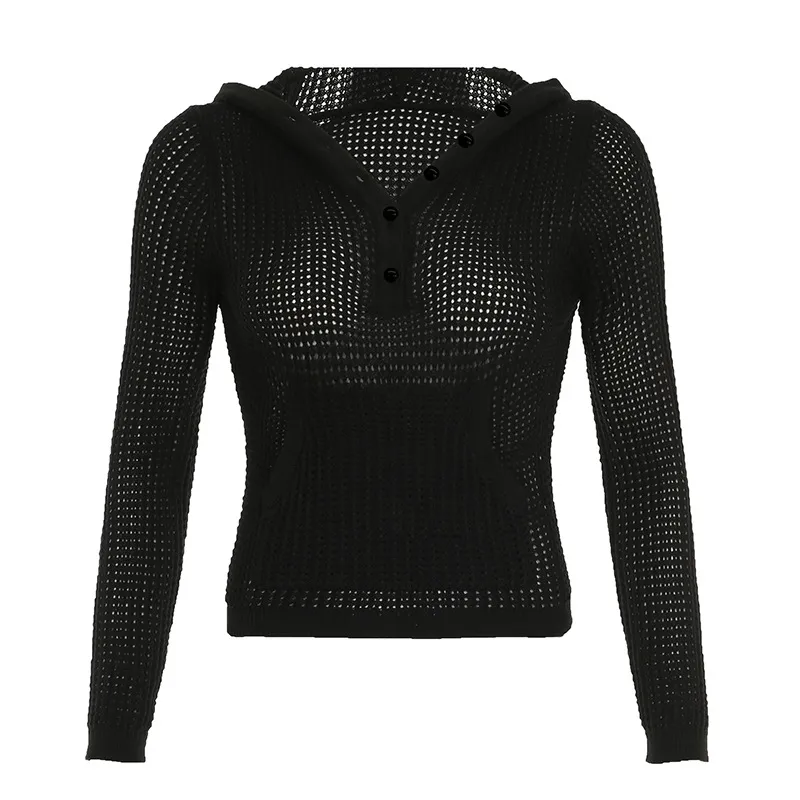 Casual Simple Pure Colour All-matching Slim-fit Hood Sweater - Black