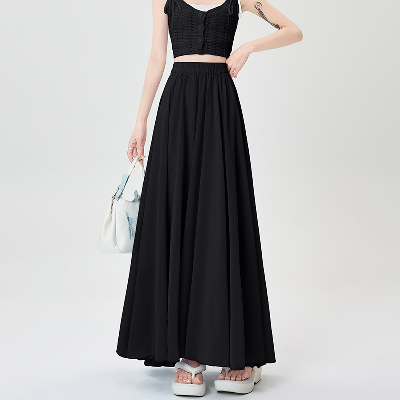 Summer Elastic High-waist Figure-flattering Draped A-line Maxi Skirt thumbnail 6