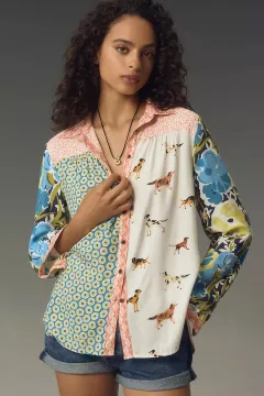 Print Lapel Long Sleeve Shirt Women's - 6 Pictures-M - View 1