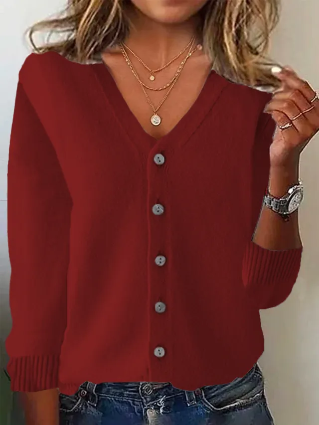 Women's Spring And Summer Knitted Sweater Coat Wine Red - Shop at LoveMi