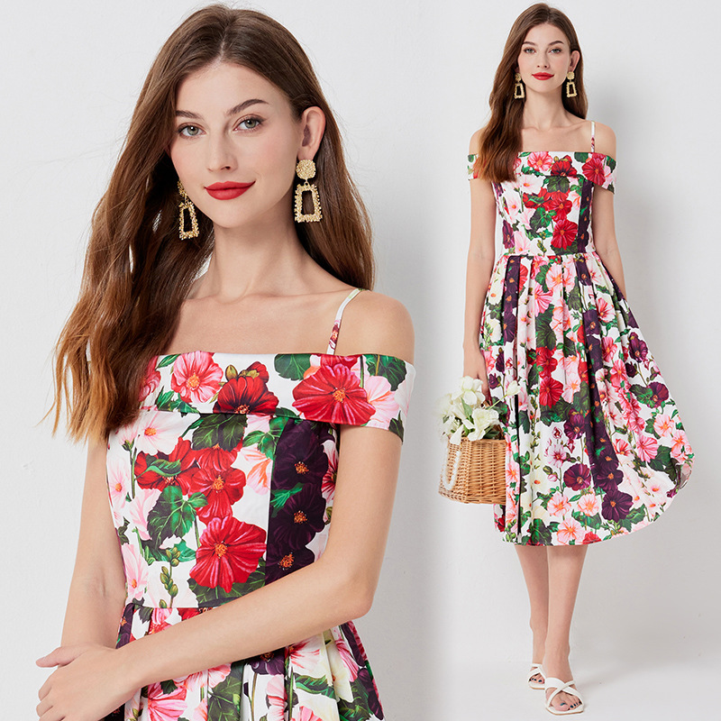 Floral-Print Off-Shoulder Sling Dress, picture 5 of 5