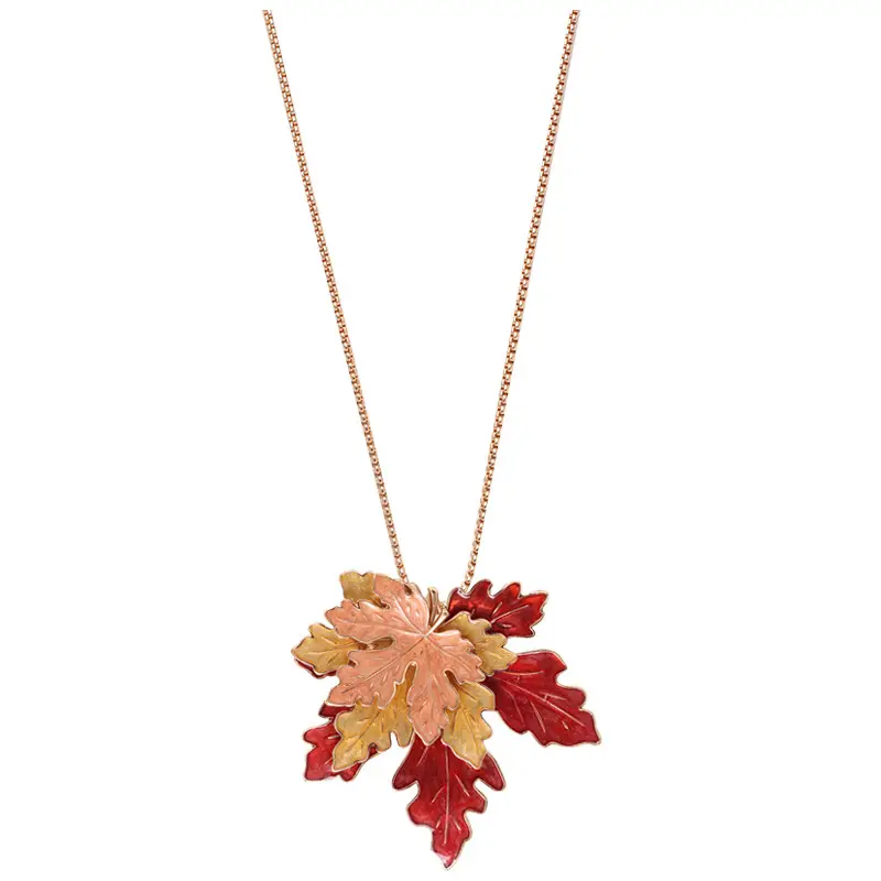 Beauty Long Necklace Three-dimensional Multi-layer Maple Leaf Drip Glazed Sweater Chain