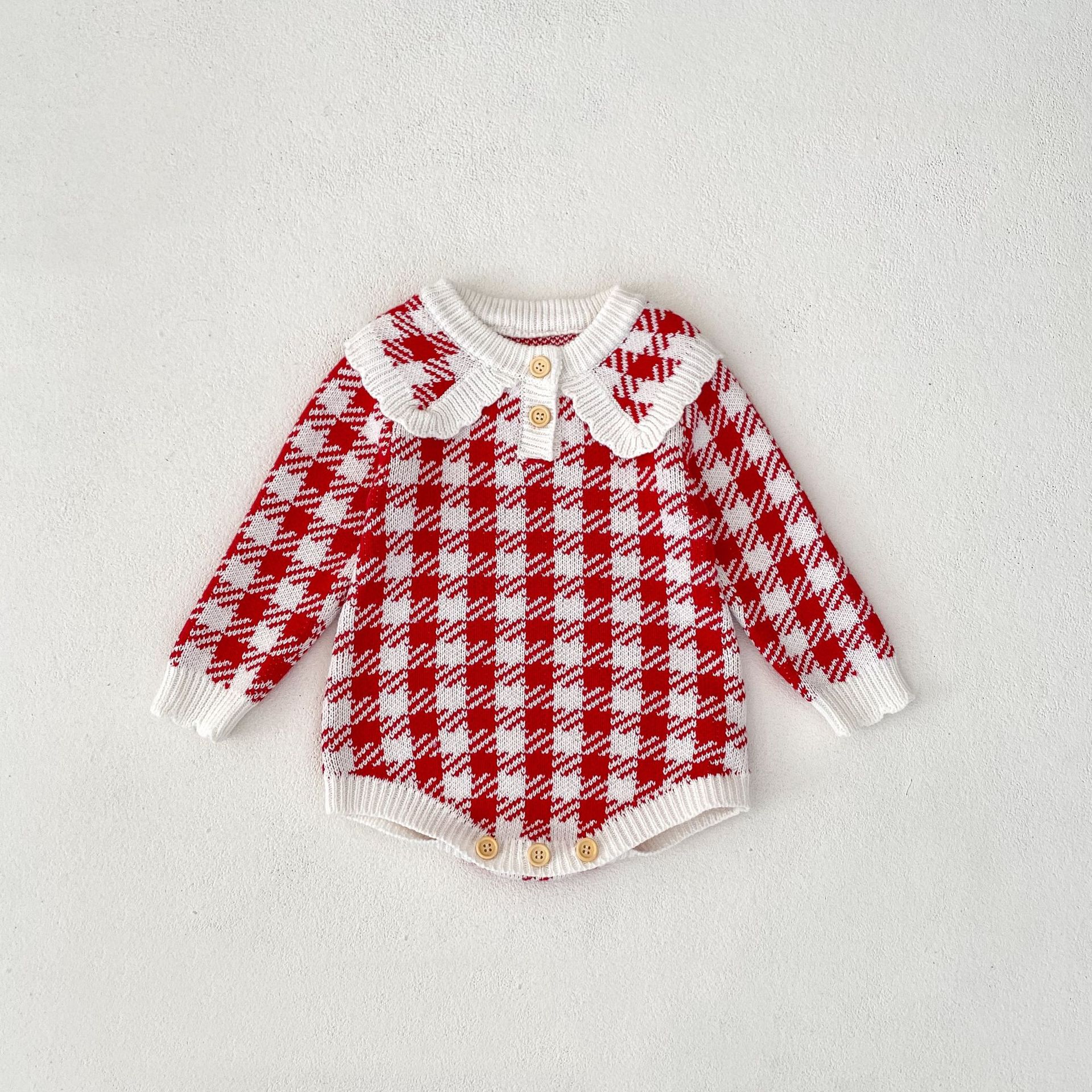 Title 8, Autumn Baby Girl Red Houndstooth Cotton Yarn Kn...