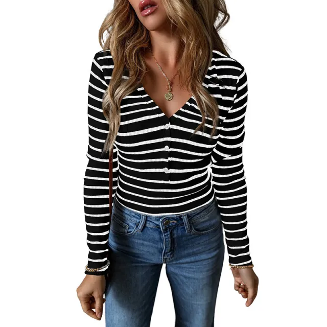 Women's Polyester Striped Long sleeved Top P219 - Shop at LoveMi