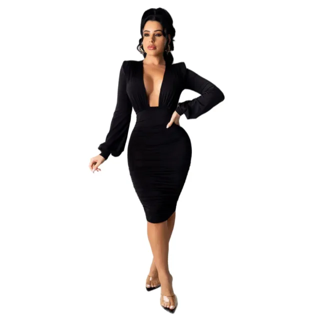 Women's Solid Color Layered Effect Sheath Dress Black - Shop at LoveMi
