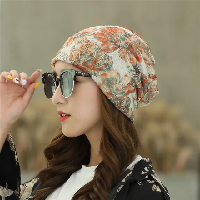 Thin Sleeve Cap Breathable Chemotherapy Pile Heap Cap Orange Flower - Shop at LoveMi