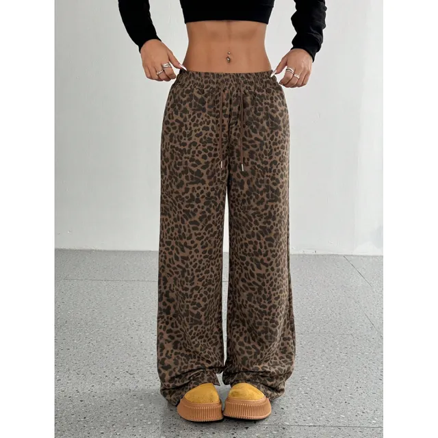 Leopard Print Floral Print Casual Jumpsuit Wide Leg Loose Gk25 Deep Leopard Print - Shop at LoveMi