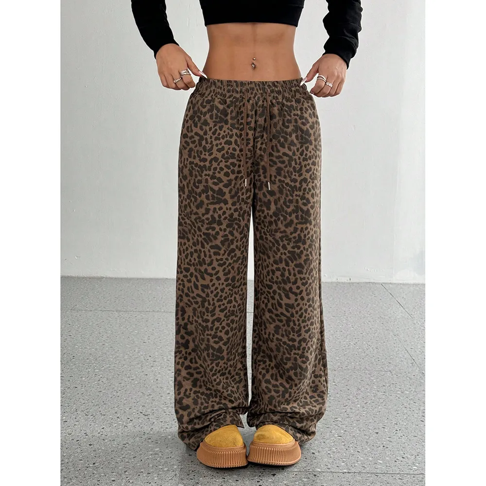 Leopard Print Floral Print Casual Jumpsuit Wide Leg Loose - Gk25 Deep Leopard Print