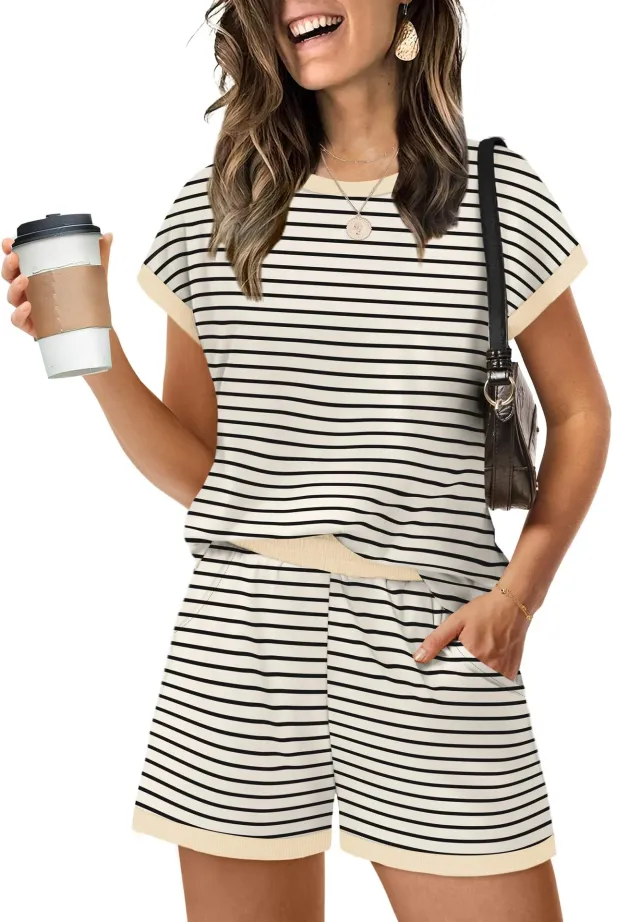 Stylish Casual Womens Outfit Short sleeve Top And Shorts Set For Going Out Black - Shop at LoveMi