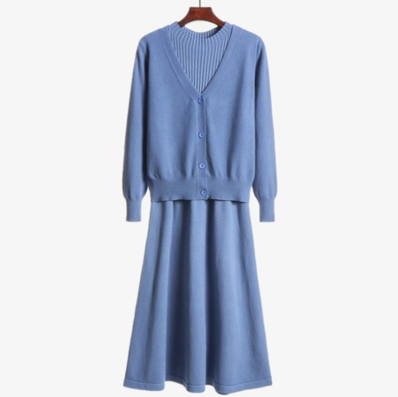 Mid-length Knitted Dress Suit Cardigan Woolen Skirt Two-piece Set