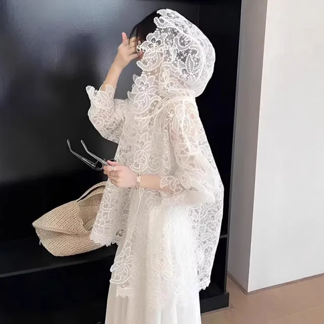 French Romantic White Lace Crocheted Sun Protection Shirt For Women White Lace Shirt - Shop at LoveMi