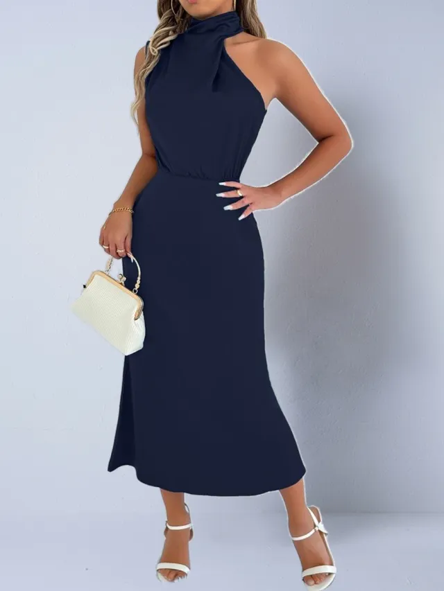 Women's Vacation Satin Dress For Autumn Blue - Shop at LoveMi