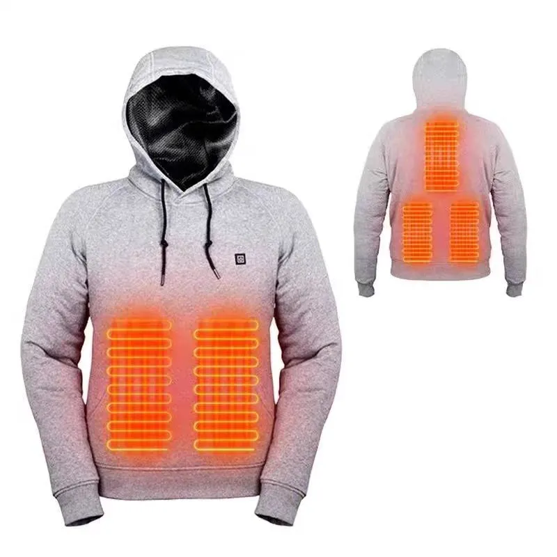 USB Heating Sweater Electric Heating Thermal Hooded Sweatshirt Leisure Unisex Wear - Grey