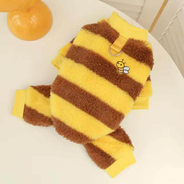 Pet Clothes Dog Cat Supplies Autumn And Winter Dog Pet Costume 527 Four Pants Striped Bee - Shop at LoveMi