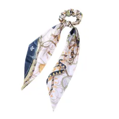 Fashion Long Streamer Printed Fabric Tie Hair Accessory For Ponytail Tie-up Hair Top Cuft - C1 Blue - View 1