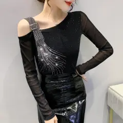 Klein Blue T-shirt Women's Small Shirt Design Bottoming Off-the-shoulder Top - Black - View 1
