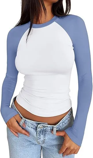 Slim fit Stretch Color Matching Short Top White And Blue Combination - Shop at LoveMi