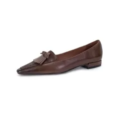 Cowhide Retro Women's Low Heel Low-cut Thick Heel Flat Loafers - Wine - View 1