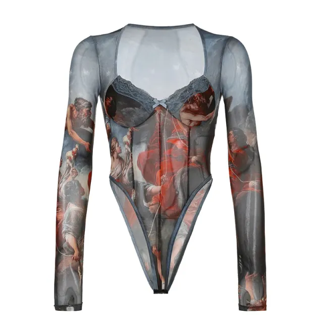 Stitching Mesh See through Long sleeved Jumpsuit Color - Shop at LoveMi