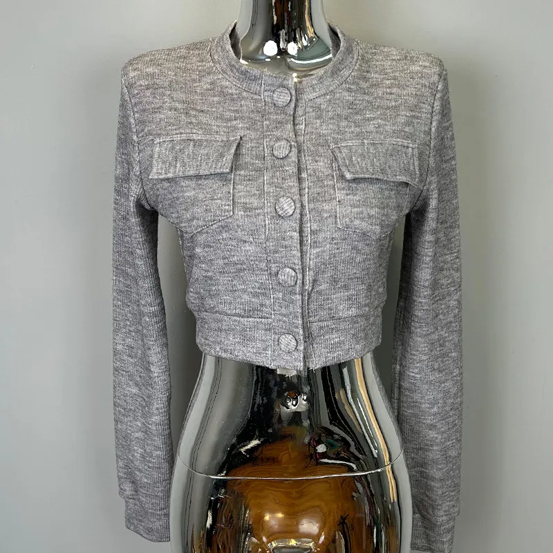Women's Fashion Long Sleeve Knit Crop Top - Gray