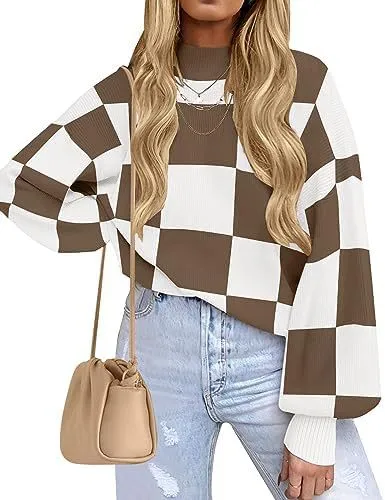 Women's Fashion High Collar Long Sleeve Striped Rib Sweater Camel - Shop at LoveMi