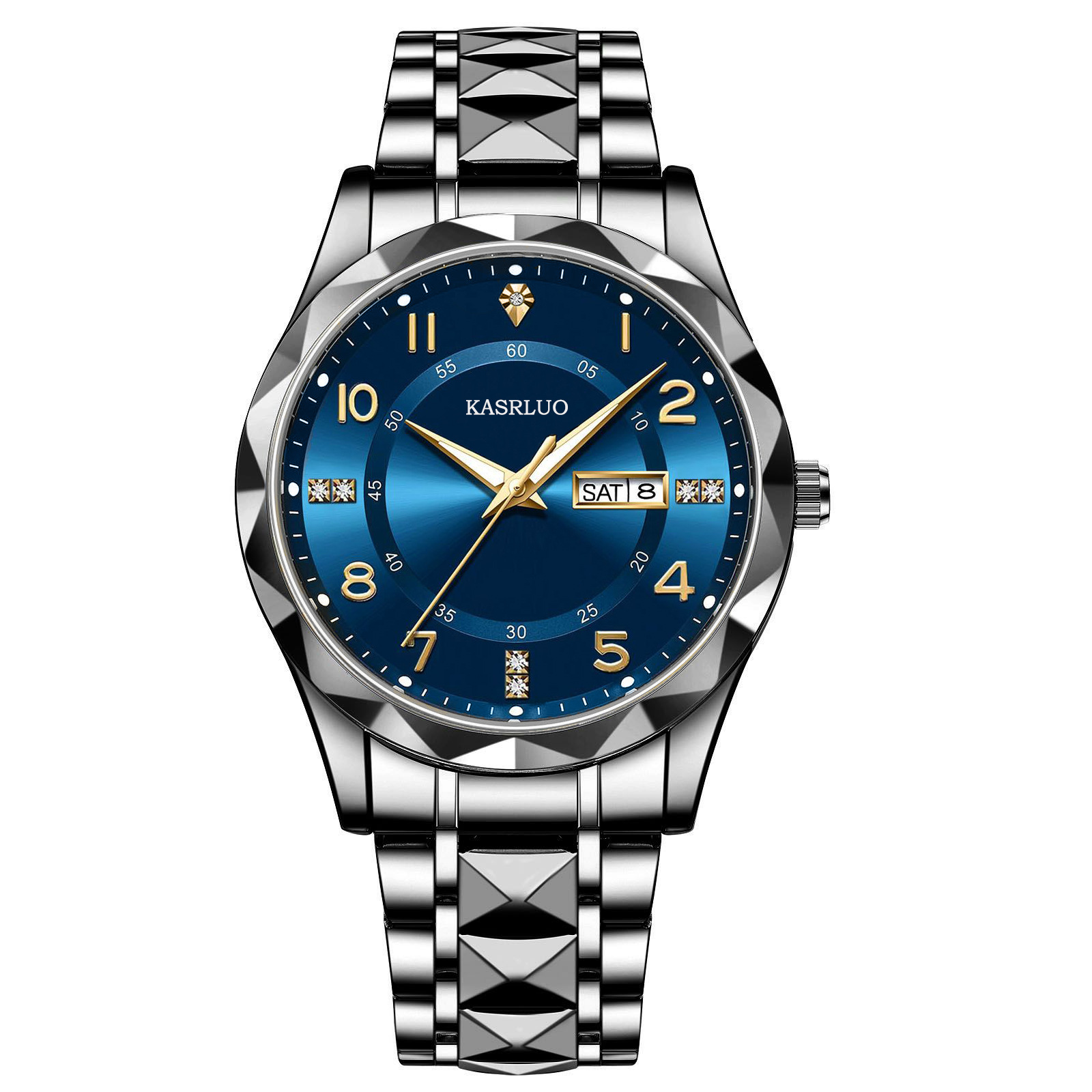 Men's Dual Calendar Fashion Waterproof Luminous Quartz Watch Black And Blue