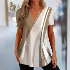 Summer Women's Button Geometric Print Casual Top - 2Style-Xxxl - View 1