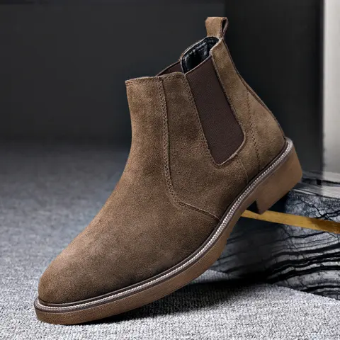 Men's Suede Leather Autumn and Winter New Fleece-lined Pointed