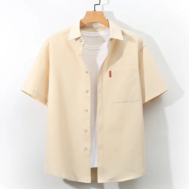 Men's Short Sleeve Shirt Youth Fashion Simple Plus Size Beige Apricot - Shop at LoveMi