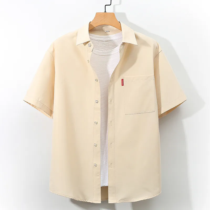Men's Short Sleeve Shirt Youth Fashion Simple Plus Size - Beige Apricot