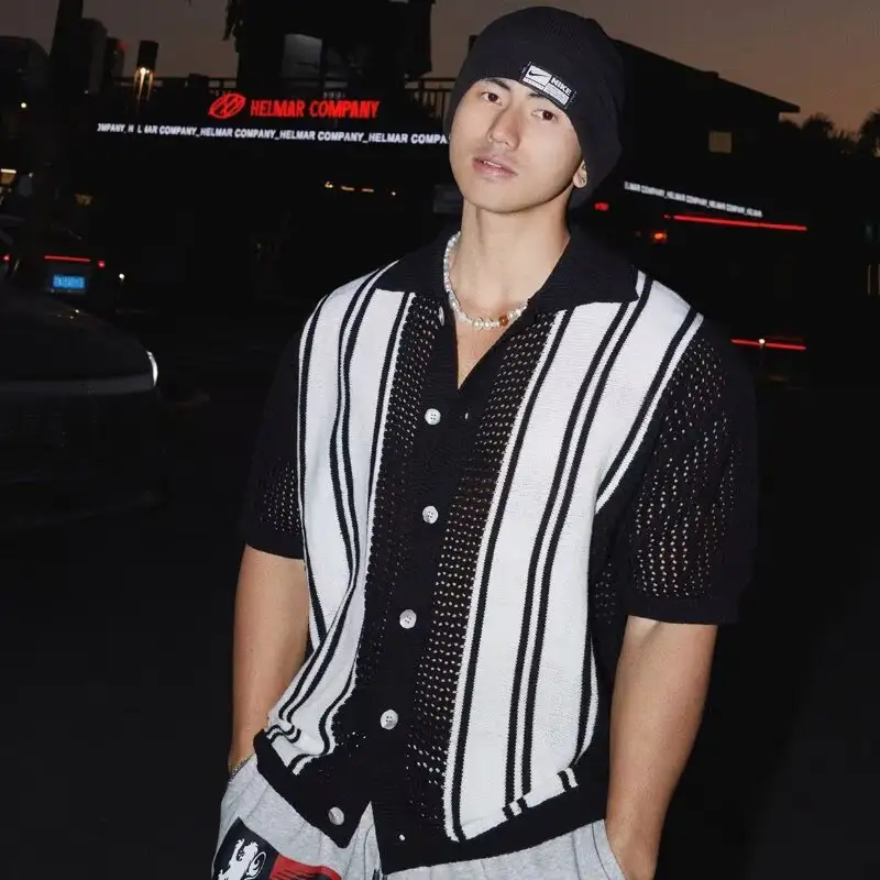 Retro Shirt Mens Summer Clothing Hong Kong Style Student Loose-fitting