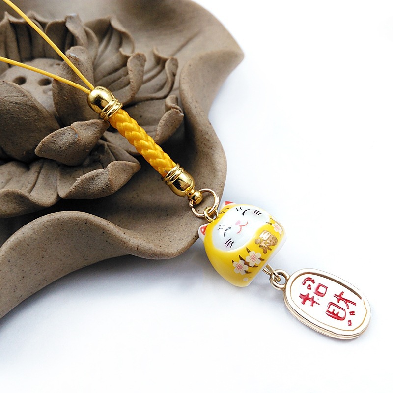 Porcelain Lucky Cat Phone Charm Pendant