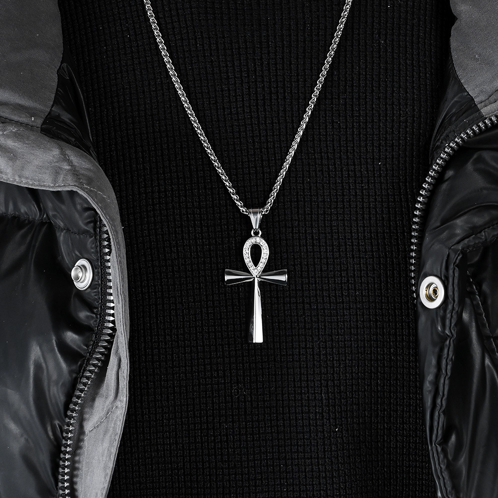 Diamond-Encrusted Cross Mens Pendant  Necklace