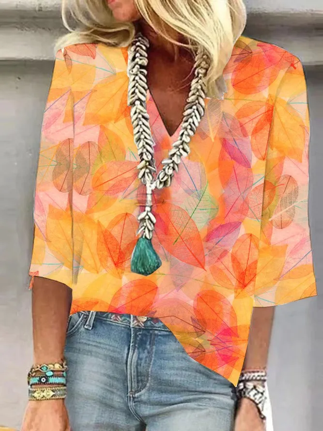 Retro Printed Bohemian Fashion Short Sleeve - Coral