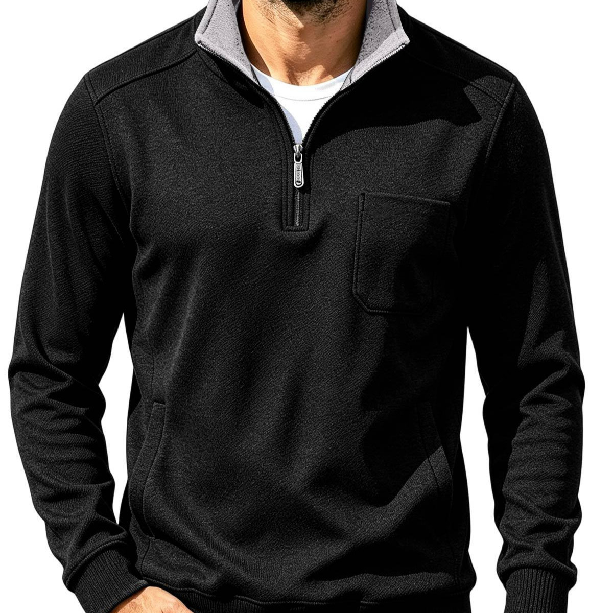 Men's Contrast-Color Stand-Up Collar Half-Zip Fleece Sweatshirt