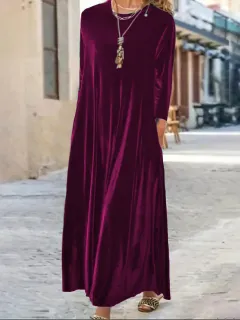 New Thick And Elegant Velvet Women's Dress - Wine Red - View 1