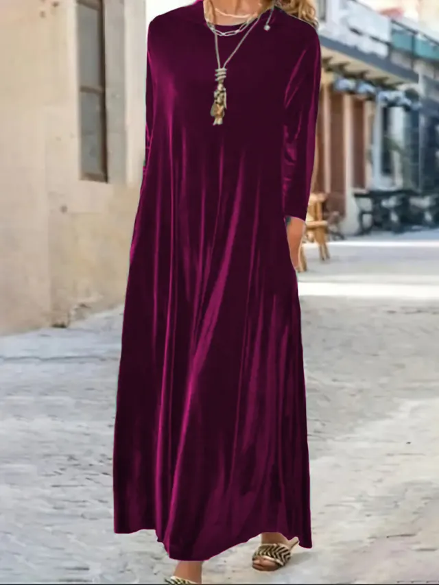 New Thick And Elegant Velvet Women's Dress Wine Red - Shop at LoveMi