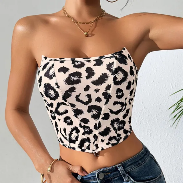 Leopard Print Backless Sexy Fishbone Top Women's Clothing Leopard - Shop at LoveMi