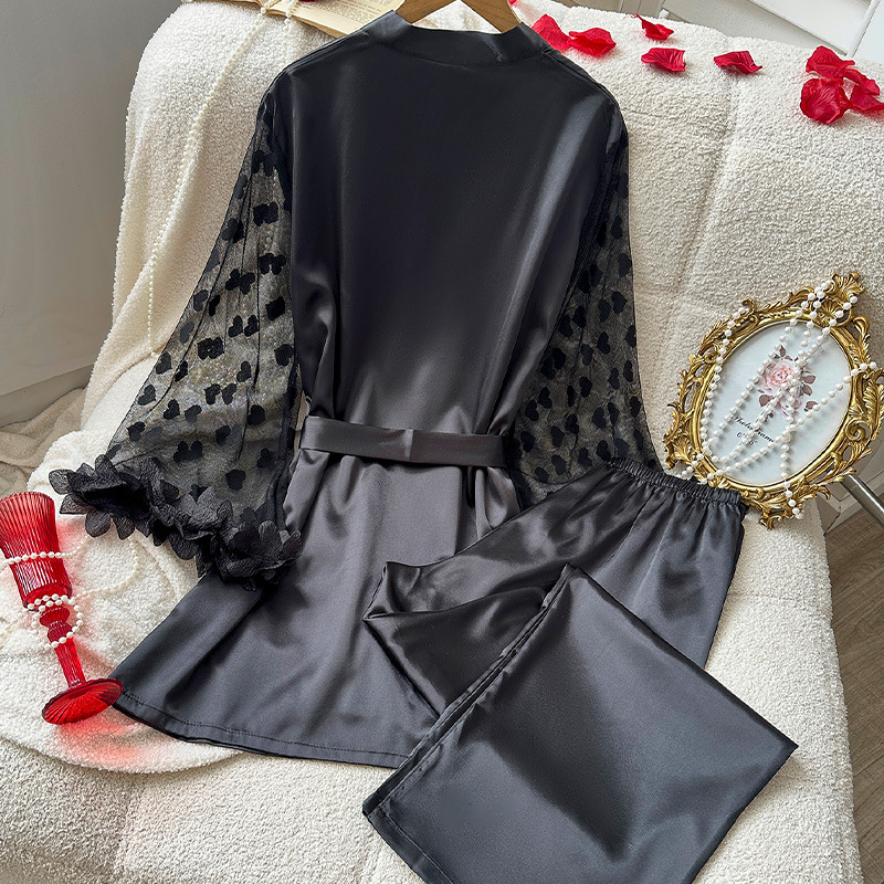 Flared-sleeve Set Viscose Sleepwear With Long Pantsperfect For Lounging At Home Or Wearing Outside