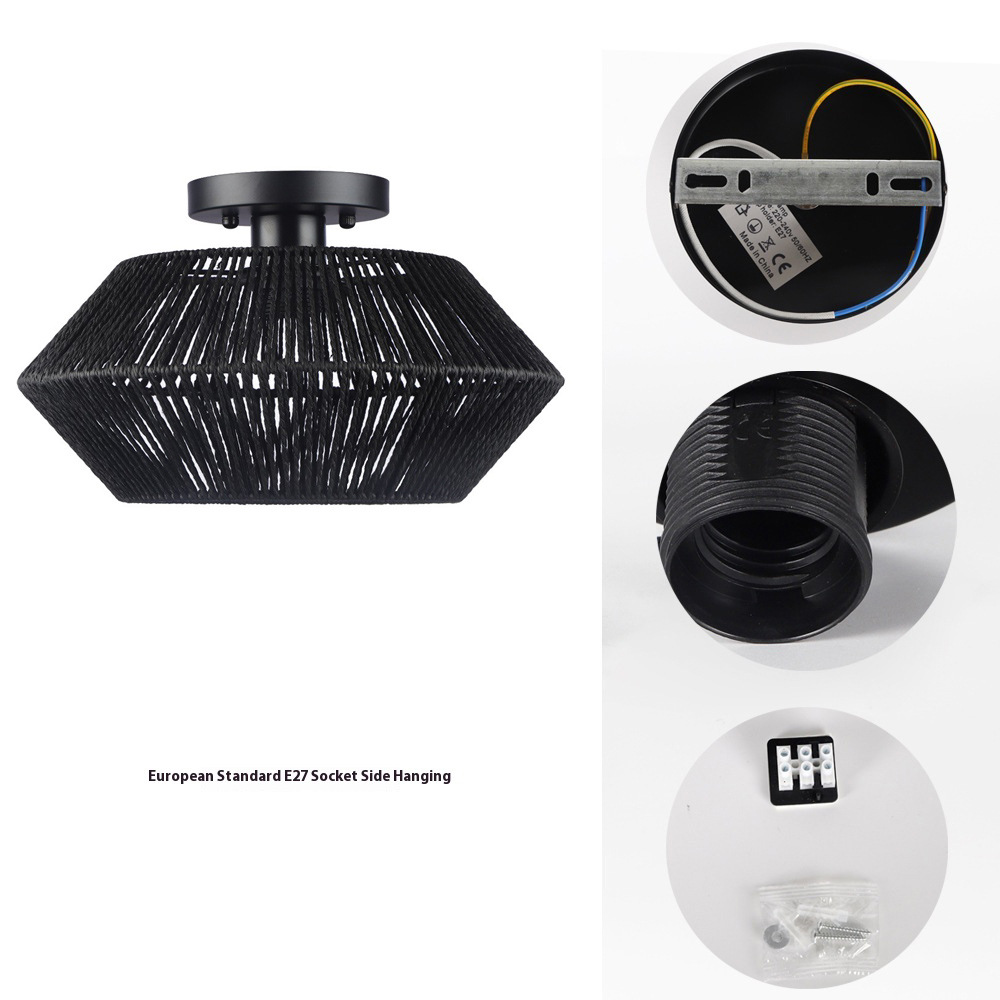 Handmade Vine Woven Aisle Restaurant Balcony Semi-suction Light - Image 2