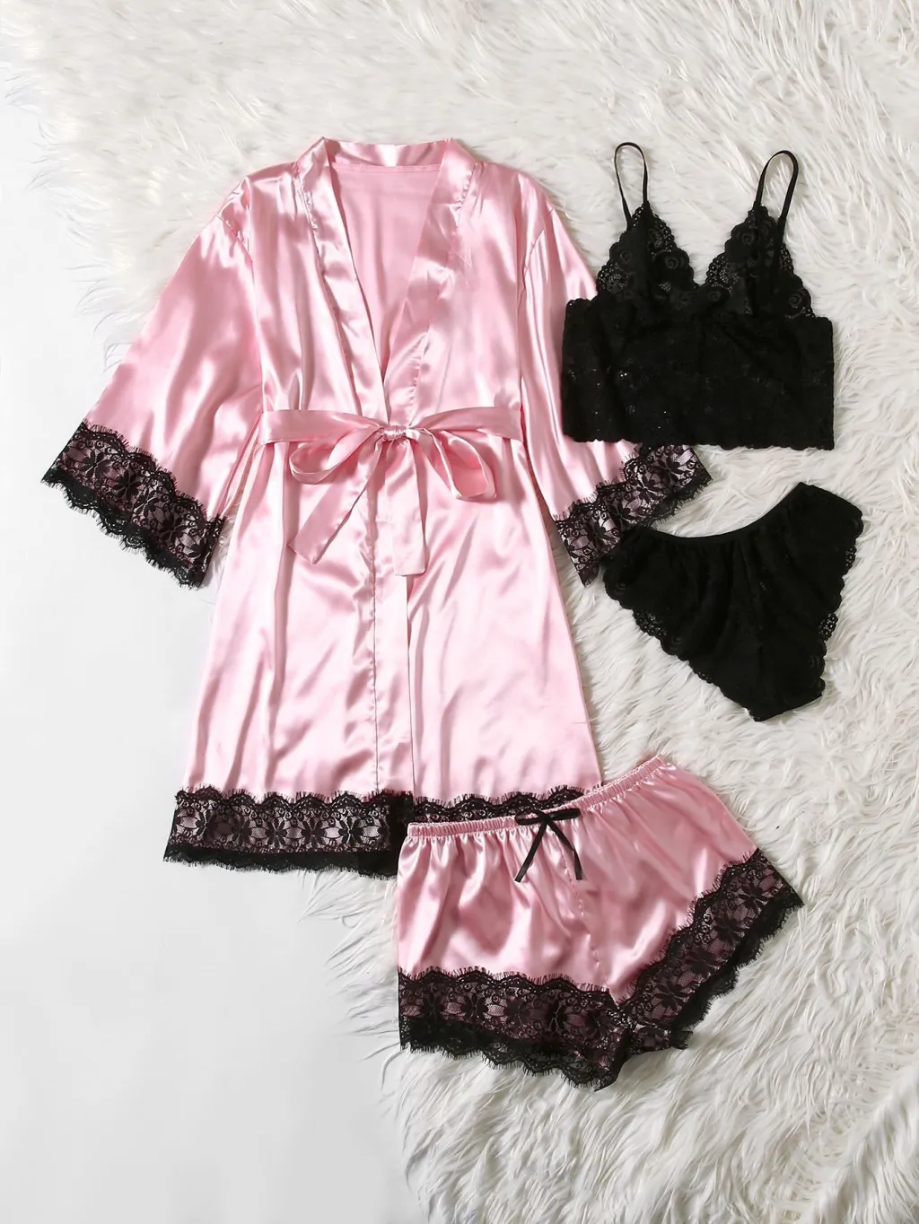 Artificial Silk Plus Size European And American Nightgown - Pink