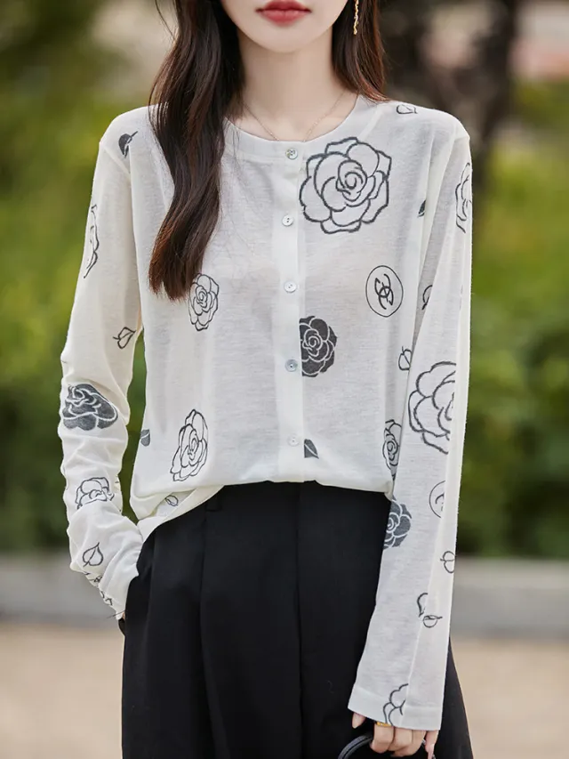 Wool Round Neck Knitted Cardigan Thin Camel - Shop at LoveMi