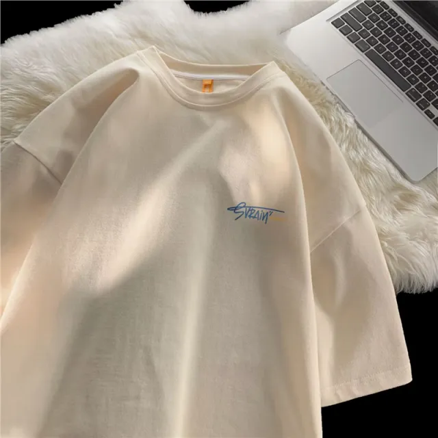 Student Summer Loose Ins Casual Round Neck Bottoming Shirt Apricot - Shop at LoveMi