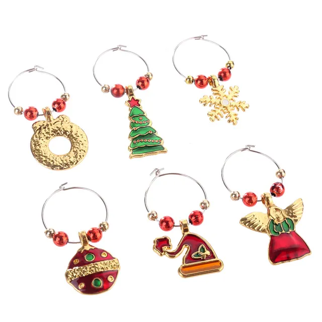 Zinc Alloy Christmas Wine Glass Decorative Ring Colorful Oil Necklace Goblet Decorations Style 2 - Shop at LoveMi
