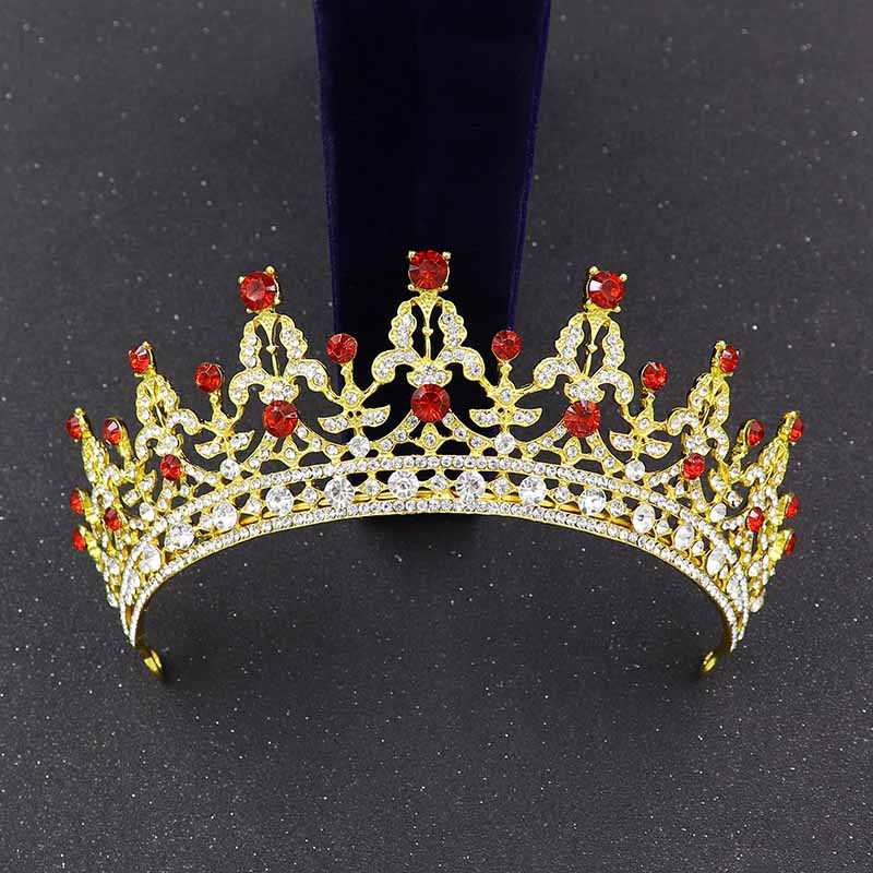 European Baroque Alloy Diamond Gold Crystal Crown Hair Ornament