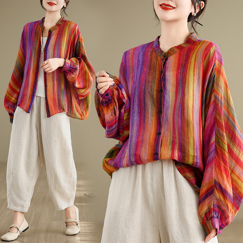 Rainbow Bar Anti-aging Elegant Lining Shirt Top For Women