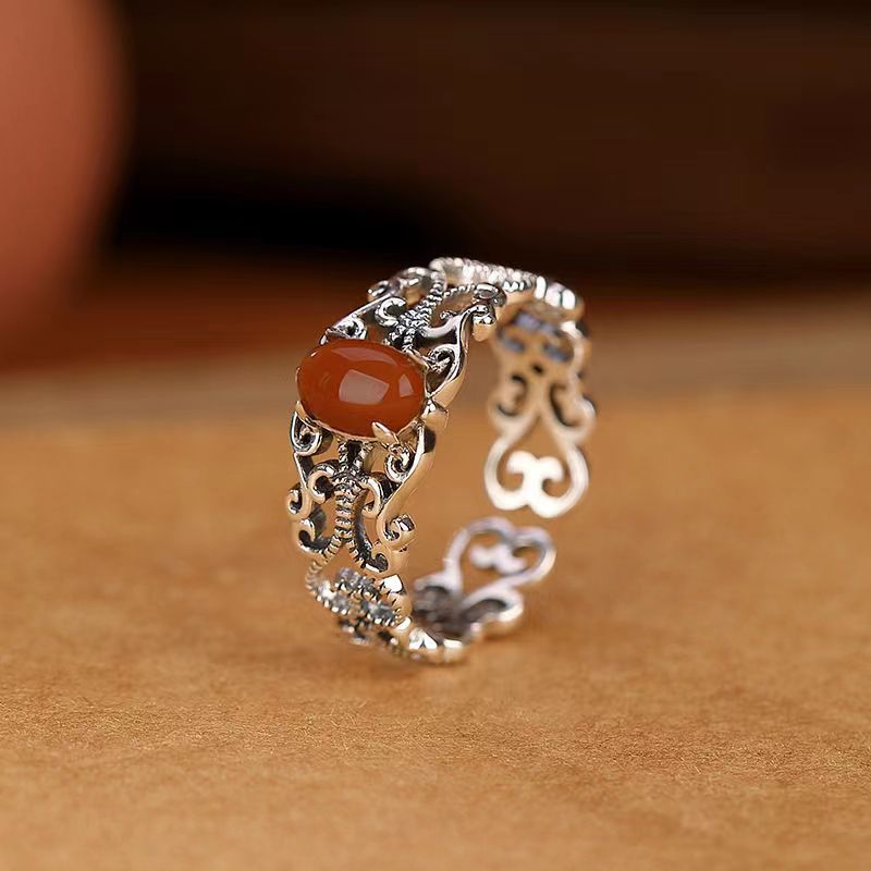 Retro Hollow Pattern Ring Open Personalized Trendy Graceful And Fashionable